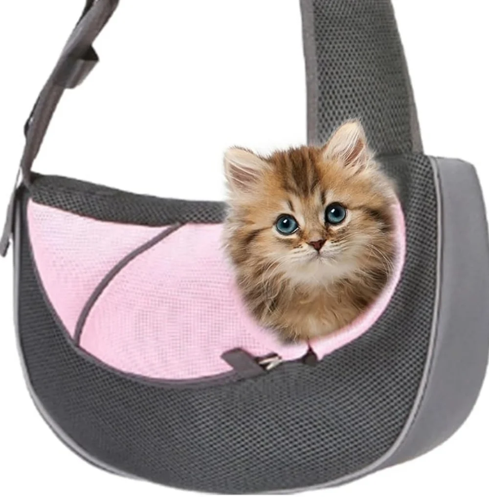 Hands-Free Gray & Pink Pet Sling Carrier by